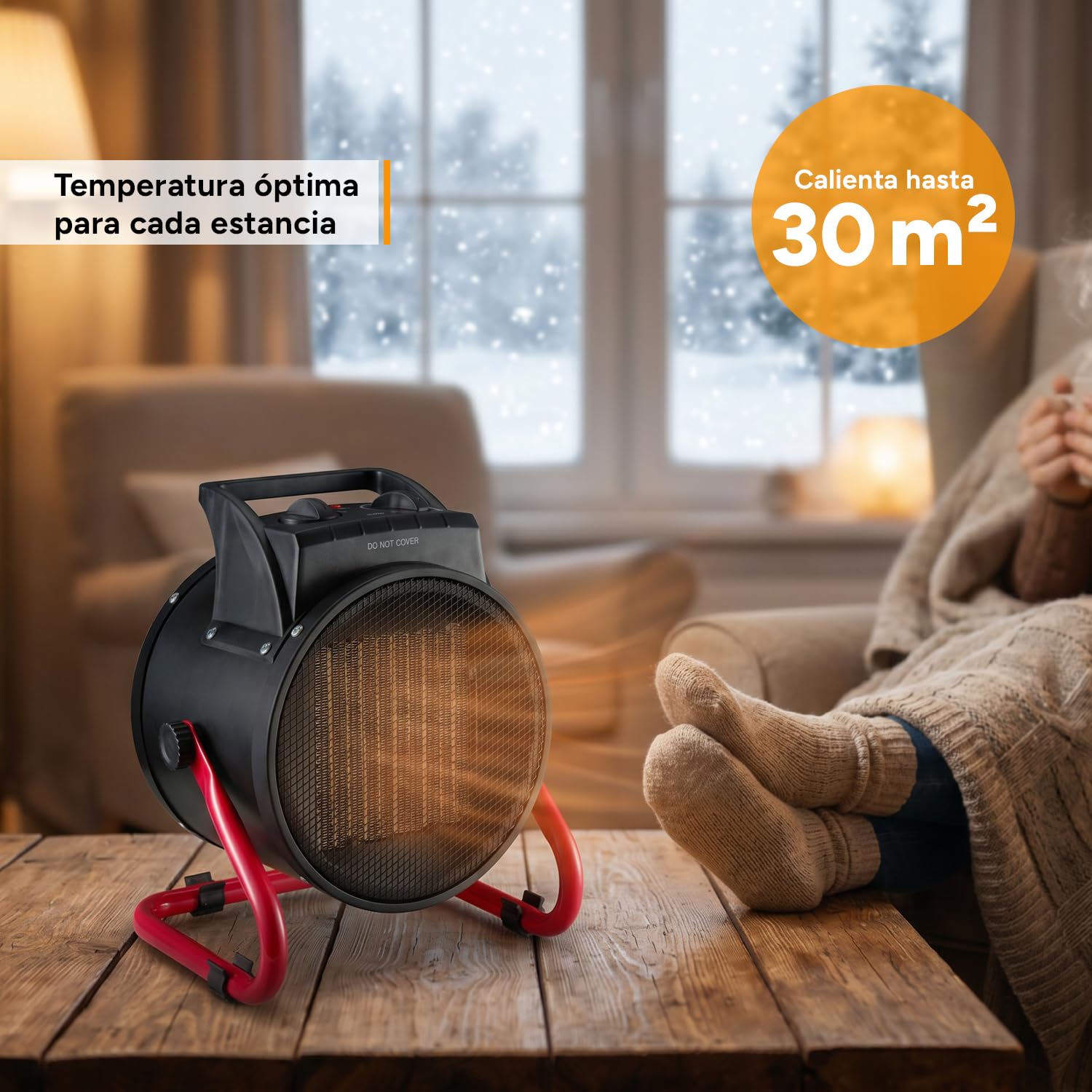 TZS First Austria - Calefactor cerámico 3000W - Termostato, 2 potencias, inclinable y asa - Ideal para taller y garaje - Negro