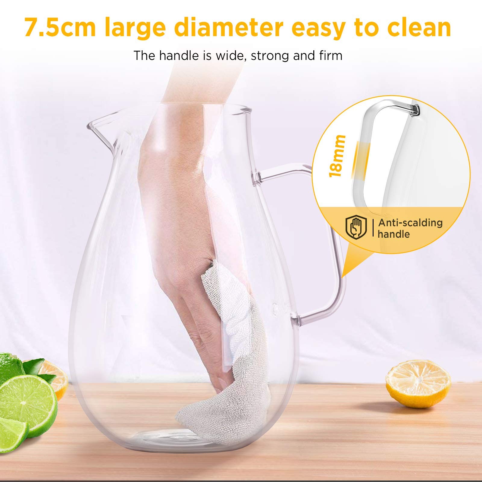 Brocca di Vetro 2 Litros Brocca 2000ml Caraffe da Tavola Brocche con Filtro e Coperchio di Coccio Acqua Ghiacciata Vino Caffè Latte Tè Bottiglia di Succo con Bastoncino e Pennello