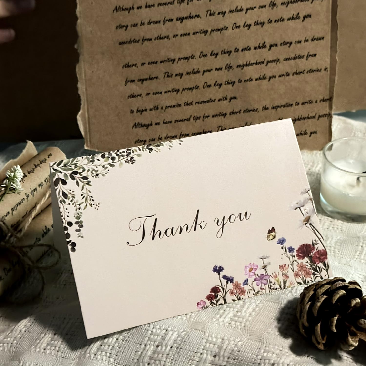 Paquete de 100 tarjetas de agradecimiento de flores vintage de 4 x 6 pulgadas con sobres, elegante diseño floral, tarjetas de agradecimiento en blanco a granel para cumpleaños, boda,