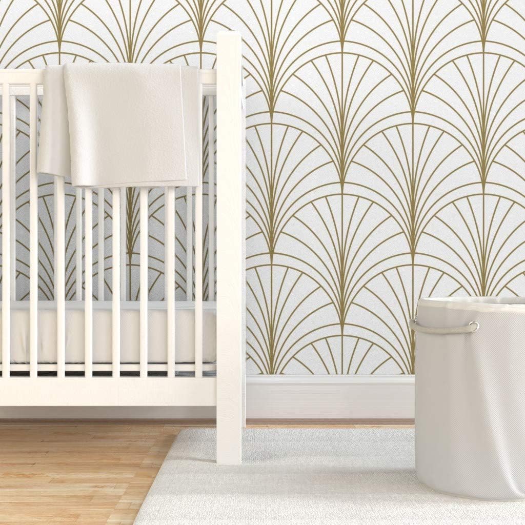 Removable Wallpaper 6ft x 2ft - Floral Gold White Art Deco Nouveau Minimal Vintage Geometric Custom Pre-Pasted Wallpaper by Spoonflower