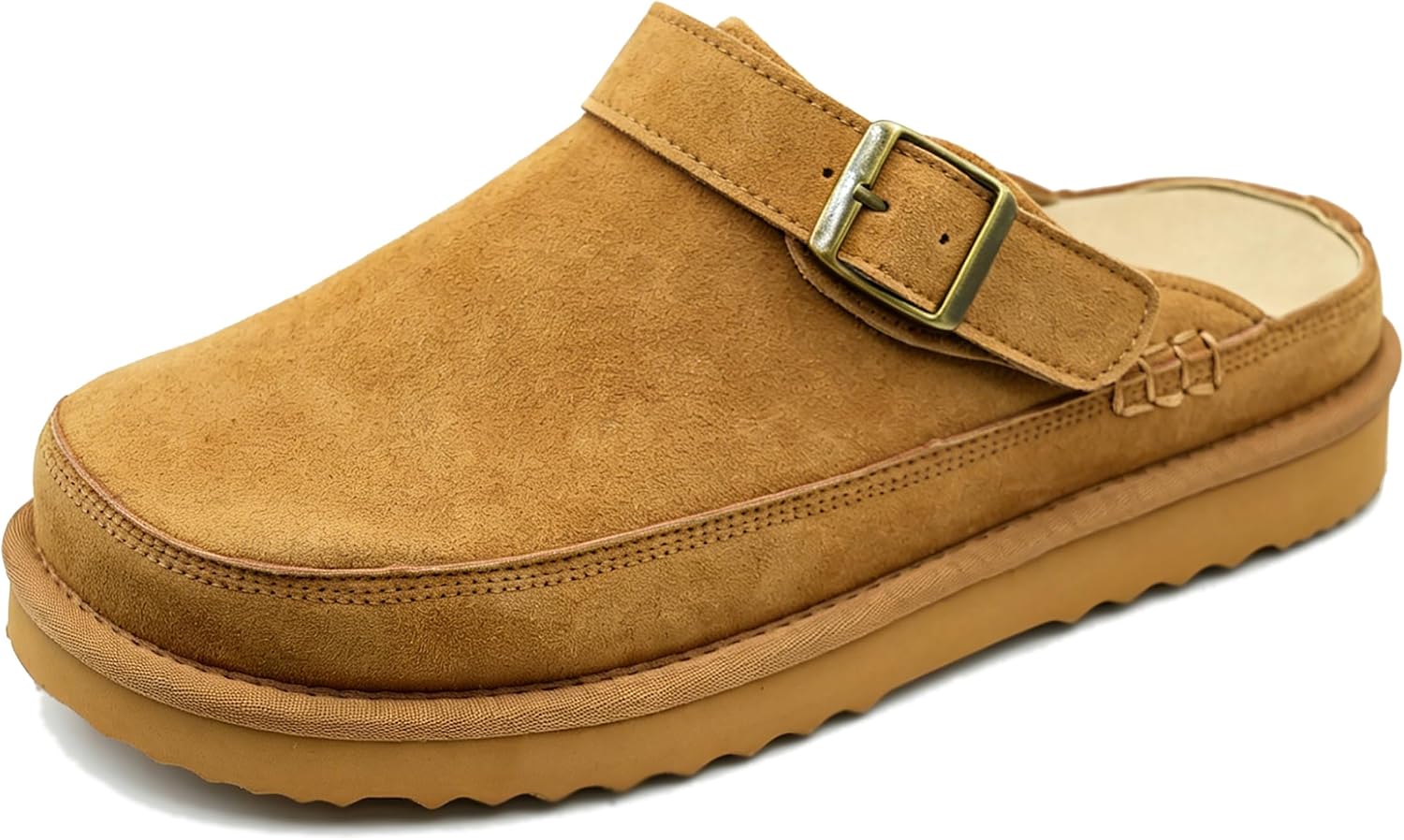 Meik Mangni Women's Suede Clogs Mules Adjustable Buckle Mens Slip-On Shoes with Natural Latex Insole Comfortable Platform Slippers Non-Slip EVA Outsole for Indoor & Outdoor
