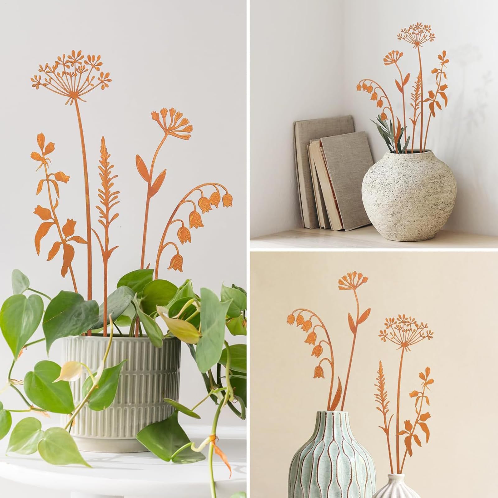 Lot De 5 Fleurs En Métal Pour Jardin – Décoration Extérieure Rustique – Imperméable, Résistant – Pour Pelouse, Allée, Porche – Style Vintage
