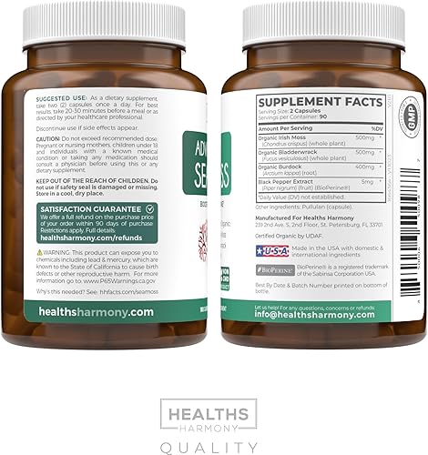 Miniatura 8 de Paquete combinado de musgo marino irlandés y Omega 7 (suministro de 3 meses) - Musgo marino irlandés orgánico - Suplemento vegano crudo (180