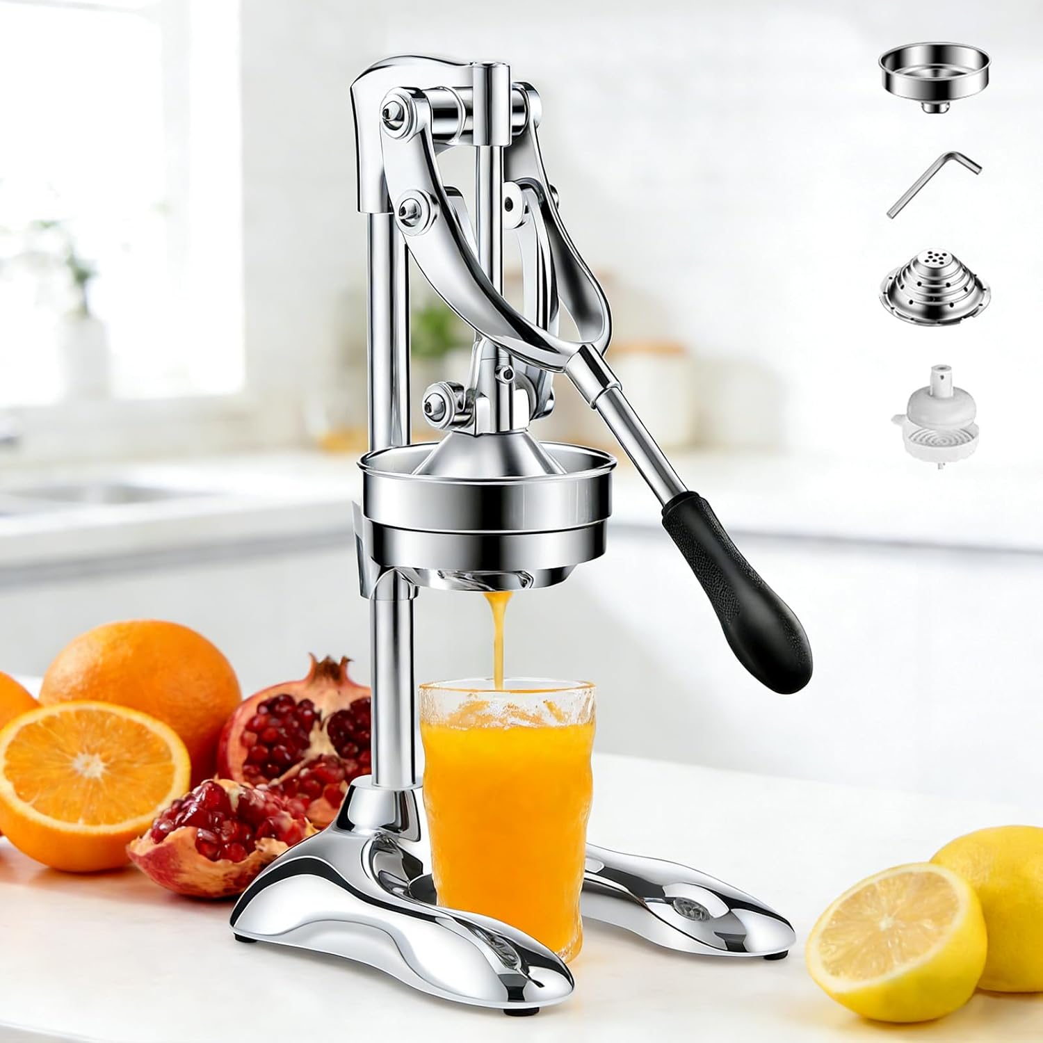 Heavy-Duty Cast-Iron Hand Press Manual Juicer Press, Professional Citrus Juicer, for Pomegranate Lime Citrus Fruit Squeezer, Commercial Home Restaurant Use (Silver, 18 * 10in)