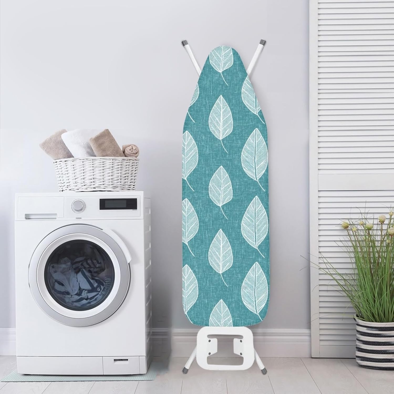 Padded Ironing Board Covers 18 X 49 Teal Line Leaf Ironing Board Pad and Cover Thick Replacement Drawstring Tightening & Lock, Easy Fit, Scorch & Stain Resistant, Non Slip