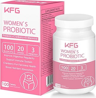 KFG Women's Probiotic, 100 Billion CFUs, 20 Strains, with Organic Prebiotics+Cranberry & D-Mannose, for Boost Immune, Digestive, Gut, Vaginal & Urinary Health, Gluten Dairy & Soy Free, 100 Tablets.