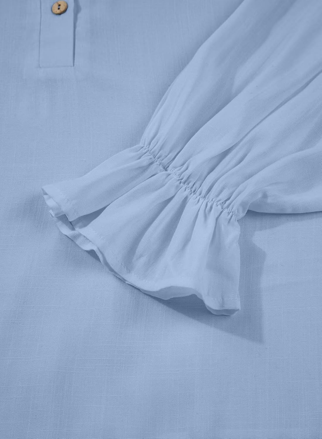 Astylish Women's Casual Blouses Linen Tops Cute Puff Sleeve V Neck Button-Down Henley Shirts - Image 6