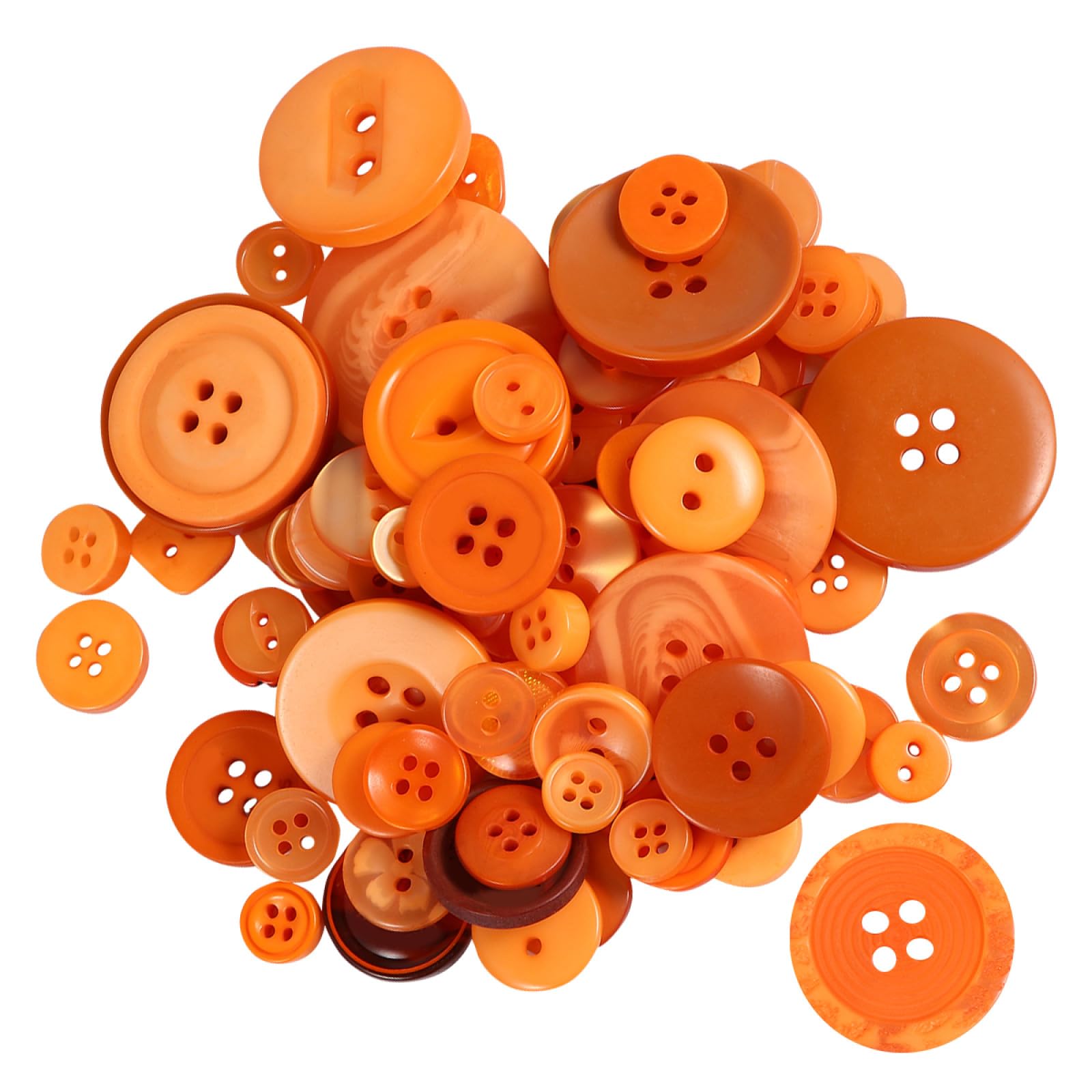 1000 Stück Farbige Harzknöpfe in Orange 7-35mm zum Annähen für Scrapbooking und Bastelprojekte 10 Beutel mit Je 100 Knöpfen aus Kunstharz