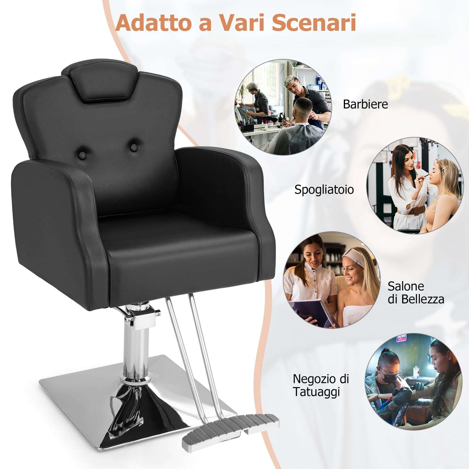 COSTWAY Poltrona da Barbiere con Altezza Regolabile, Sedia da Barbiere Girevole a 360°, Poggiatesta Regolabile, Portata 150 kg