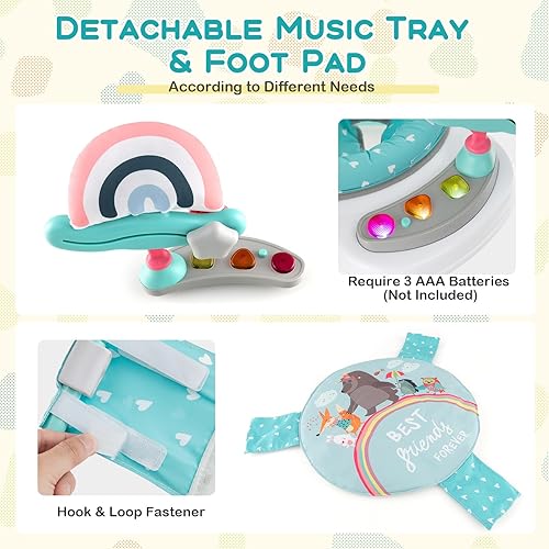 Miniatura 5 de BABY JOY Puentes y gorilas para bebés, centro de actividades para bebés con sonidos de luces musicales, asiento giratorio de 360 y 3 alturas