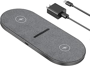 Dual 20W Wireless Charging Pad, 2 in 1 Fast Wireless Charge Mat with Adapter Compatible with iPhone 15 14 13 12 11 Pro max XS XR 8plus, Samsung Galaxy S23 S22 Note20, Air pods Pro/Galaxy Bus (Gary)