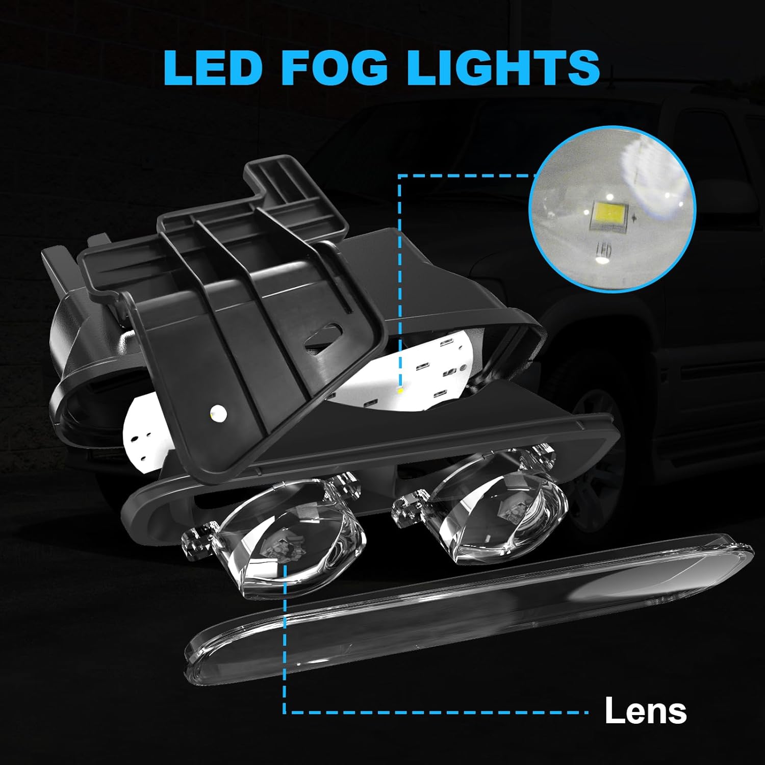 Fog Lights Replacement for 1999-2002 Chevy Silverado 1500/2500/3500 - Direct Fit Front Bumper Fog Lamp Assembly Pair (Left+Right) - Durable ABS Housing, Weather Resistant