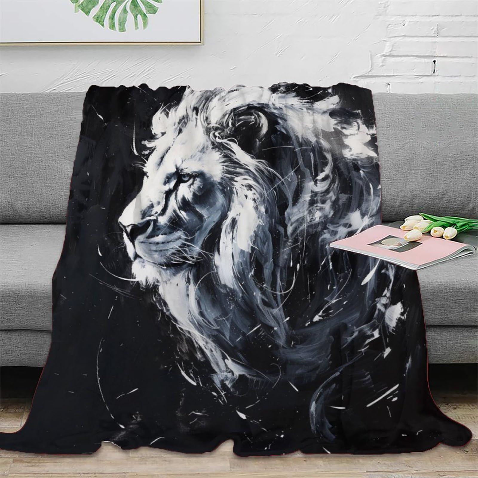 3D Printed Lion Throw Blanket Soft And Warm Super Soft Cozy Fuzzy Warm Throws with Anti-wrinkle/anti-tarnishing Lightweight for Sofa Bed Decor Bedroom Decor 80x90inch(200x230cm)