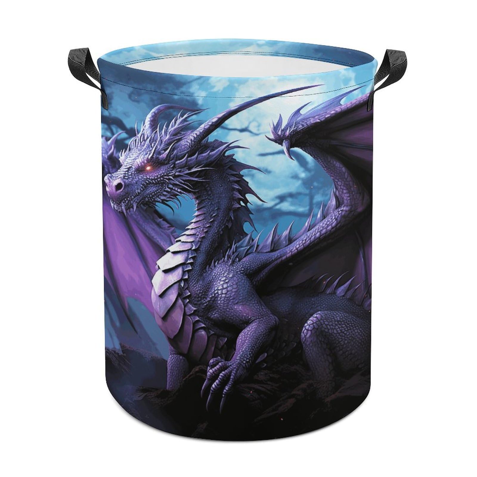 Purple Dragon Purple Moon Laundry Basket Large Foldable Laundry Hamper Waterproof Clothes Hamper with Handles Durable Dirty Clothes Storage Bucket for Bedroom Bathroom Laundry Room