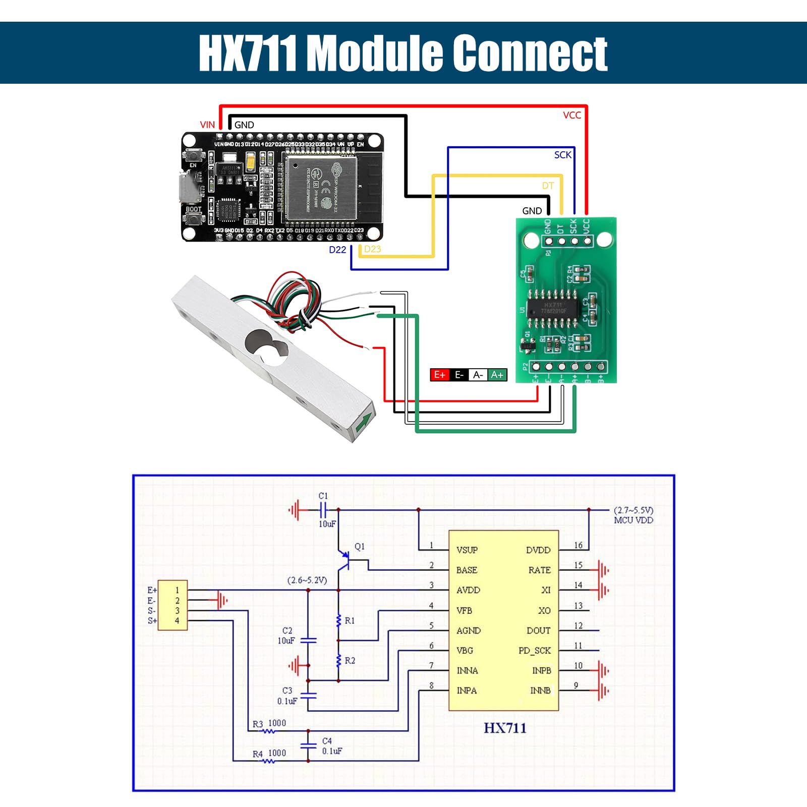 HX711 Weighing Sensor Moduli Binghe 5 Pezzi HX711 Modulo Sensore di Pesatura 24 Bit A/D Modulo sensore di pesatura ad alta precisione HX711 Compatibile con Arduino