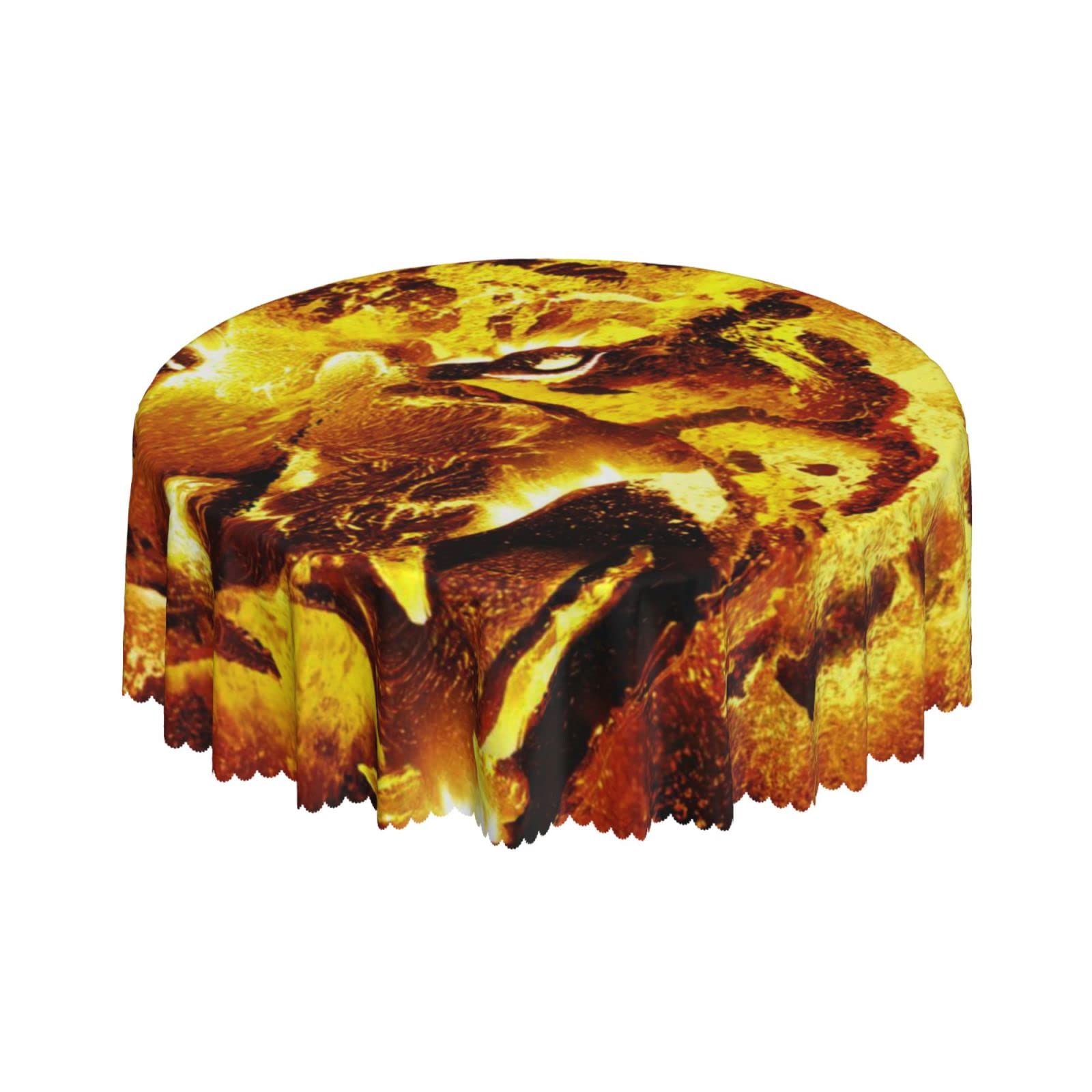Lsjuee Fire Tiger Flame Black Round Tablecloth 60 Inch Printed Washable Tablecloth for Dining Party Holiday Fall Home Decorative