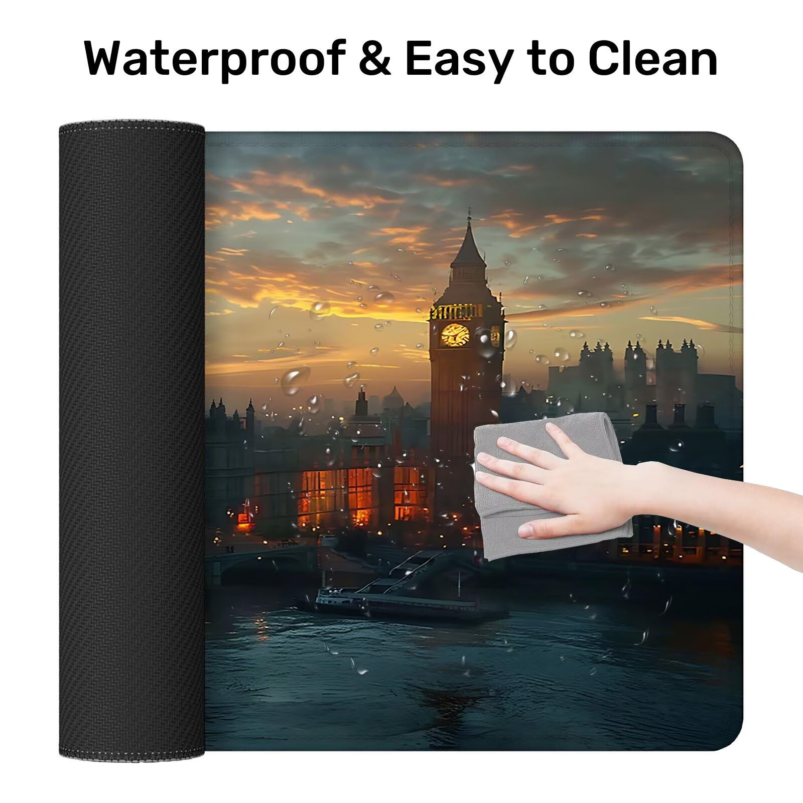 Tapis de Souris de Jeu, Londres Tapis de Souris XXL 900x400x4 mm, Sous-Main Bureau Paysage avec Base en Caoutchouc Antidérapant et Imperméable, Surface Lisse Améliorez la Précision et la Vitesse, V-3