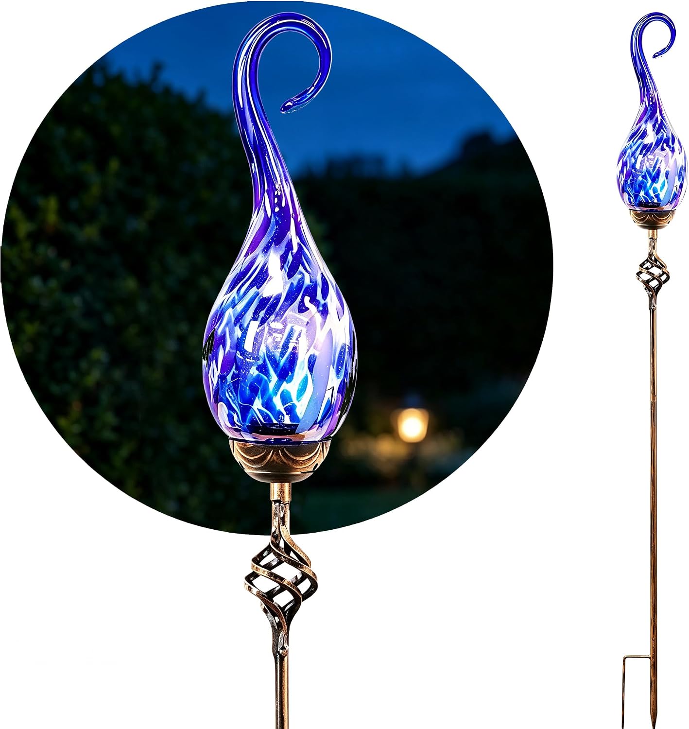 Solar Garden Lights Outdoor, Decorative Solar Stake Lights, Waterproof Hand Blown Glass Garden Stakes for Outside Landscape Decoration