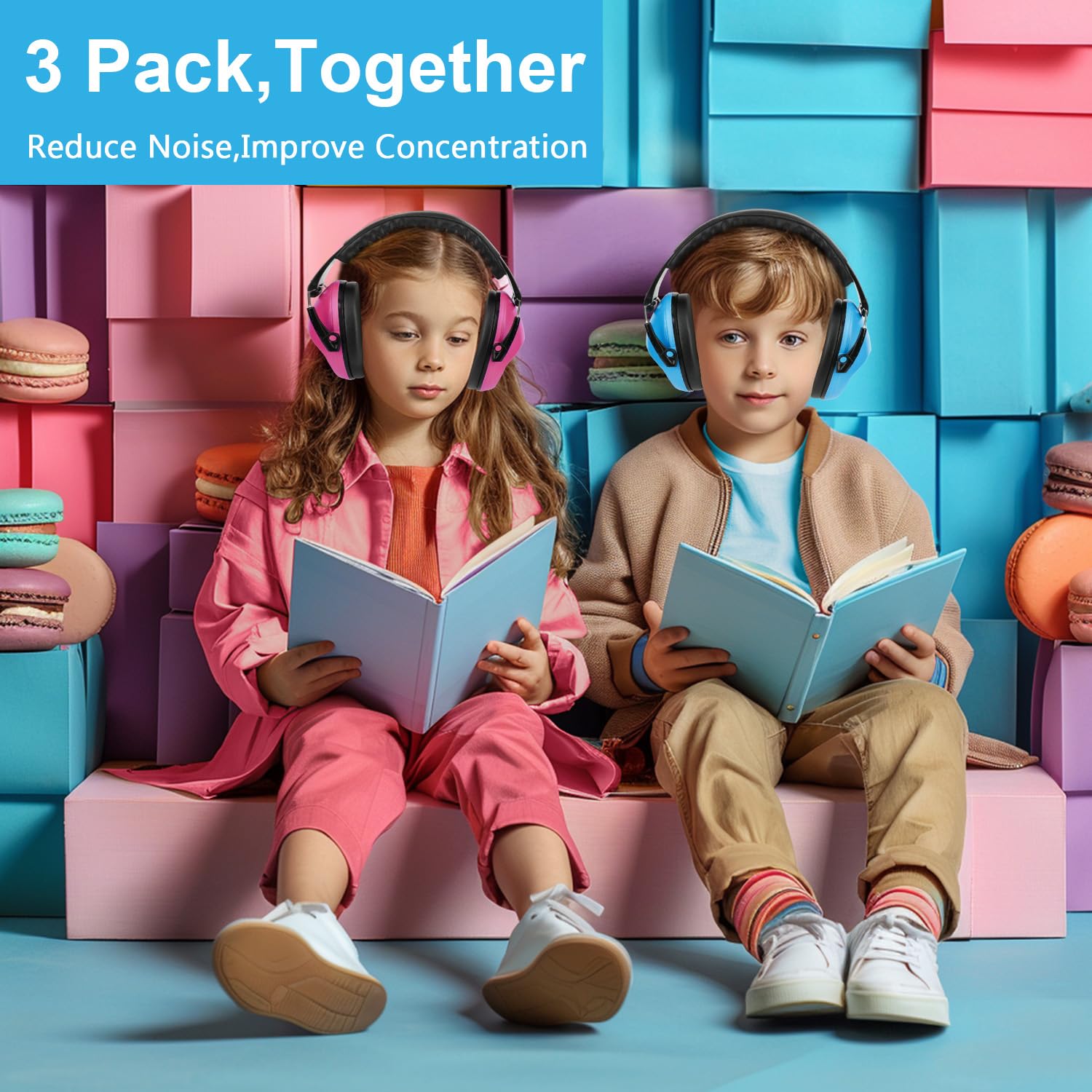 Floriogra 3 Paquets Casque Anti Bruit Enfant, Protections Auditives Pour Enfants Confortable, avec Une Atténuation de SNR 28dB,Casque Anti-Bruit pour Milieu Bruyant
