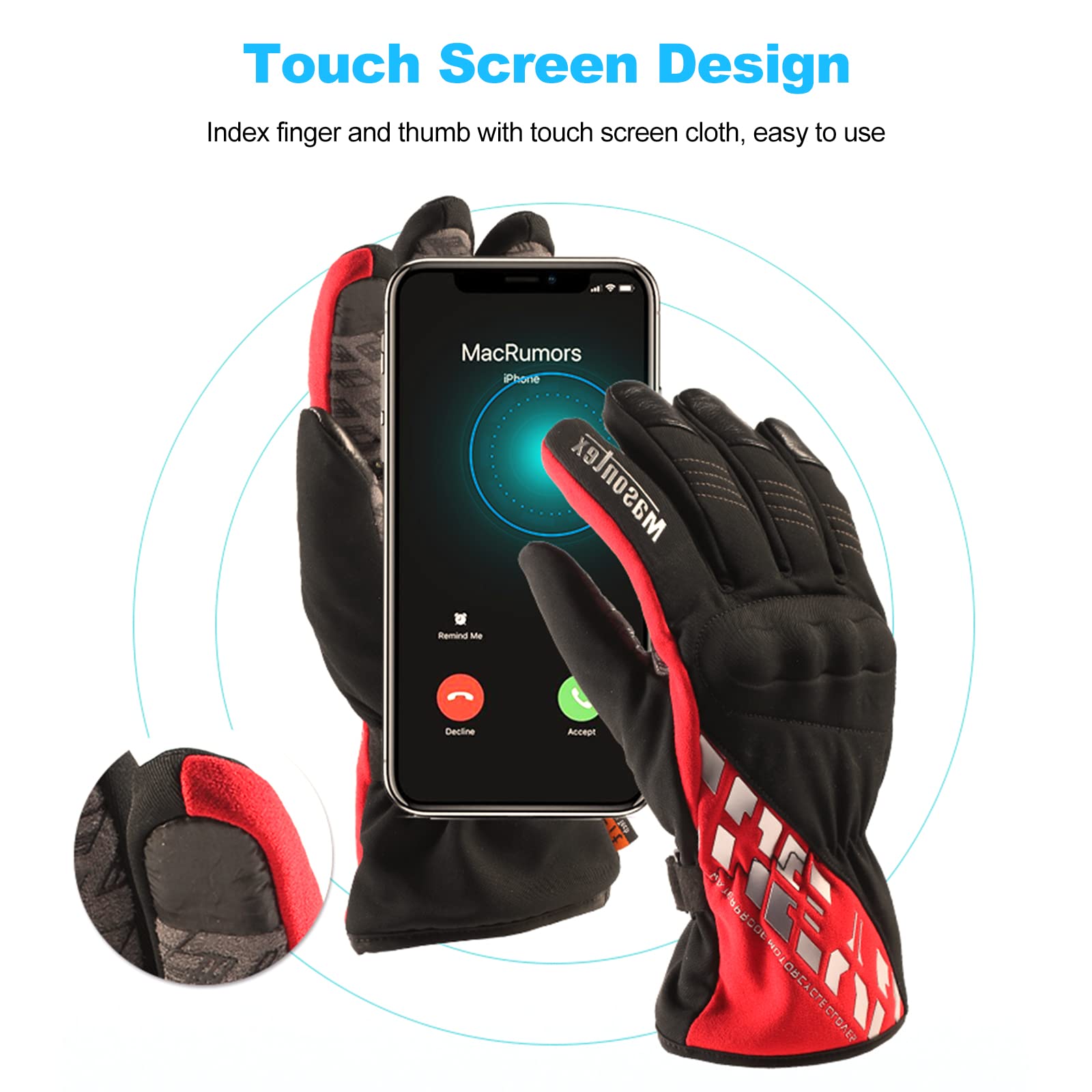 Gants de Moto, Gants à Écran Tactile Plein pour Femme et Homme, Gants Moto Coupe-Vent et Étanche pour VTT, Moto Cross, Scooter, Vélo et Autres Sports de Plein Air
