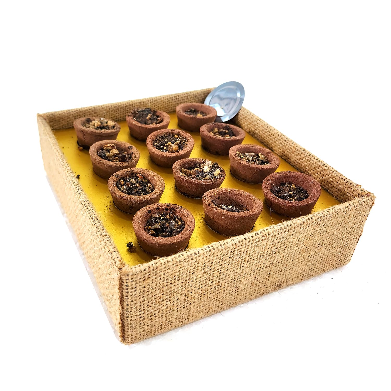 Cow Dung & Natural sambrani dhoop Cups with Stand in Fancy Jute Box by Upharkaro (12 Cup Pack)-image-43