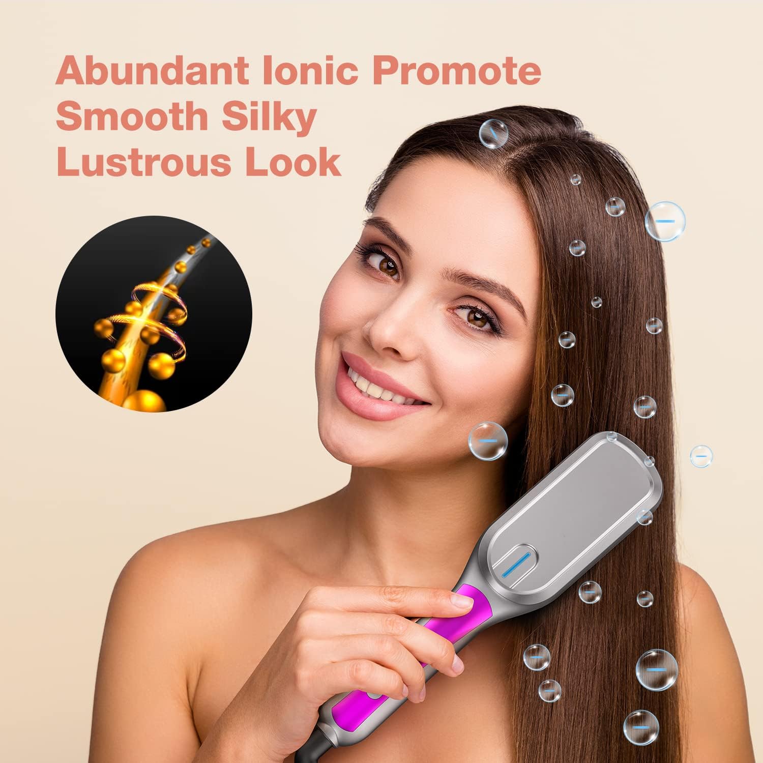 Ionic Hair Straightener Brush,Keasen Hair Straightening Brush Ceramic Hot Brush with 30S Fast Heating,21 Temp Settings 250-450℉,Hair Straightener Comb Anti-Scald,Auto-Off Safe,110V-240V,LED Display : Beauty & Personal Care
