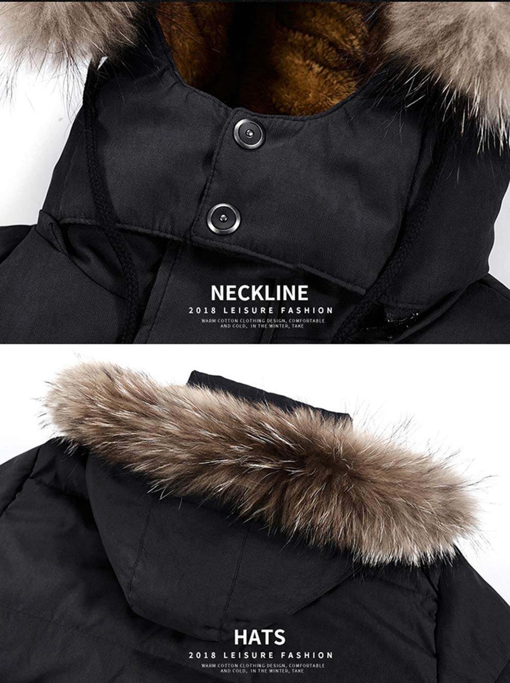 BININBOX Parka Hiver Hommes Épais manteau Chaud avec Détachable Capuche Long Veste à fourrure