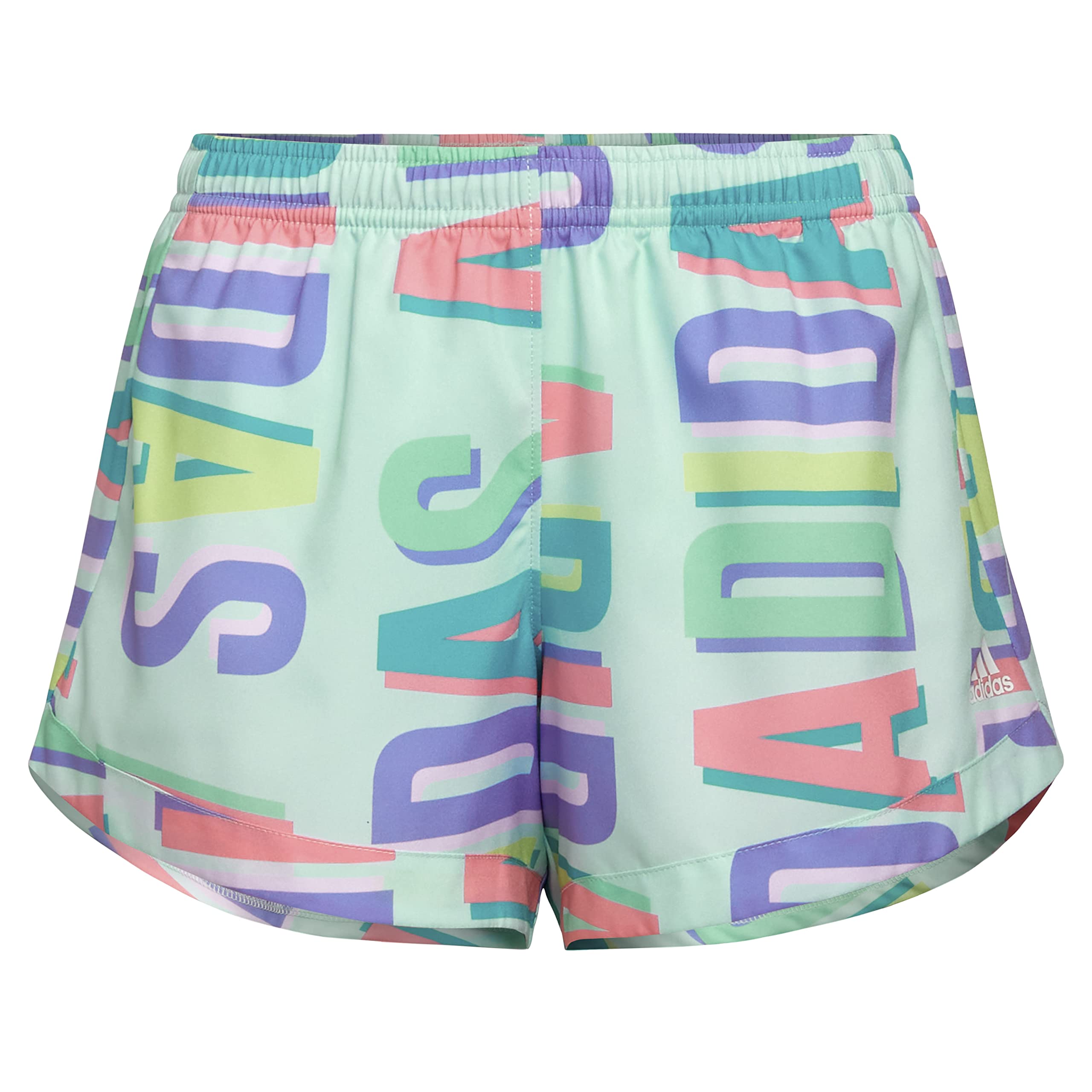 adidas Girls' Big Elastic Waistband Allover Print Woven Short, Ice Mint, X-Large (16)