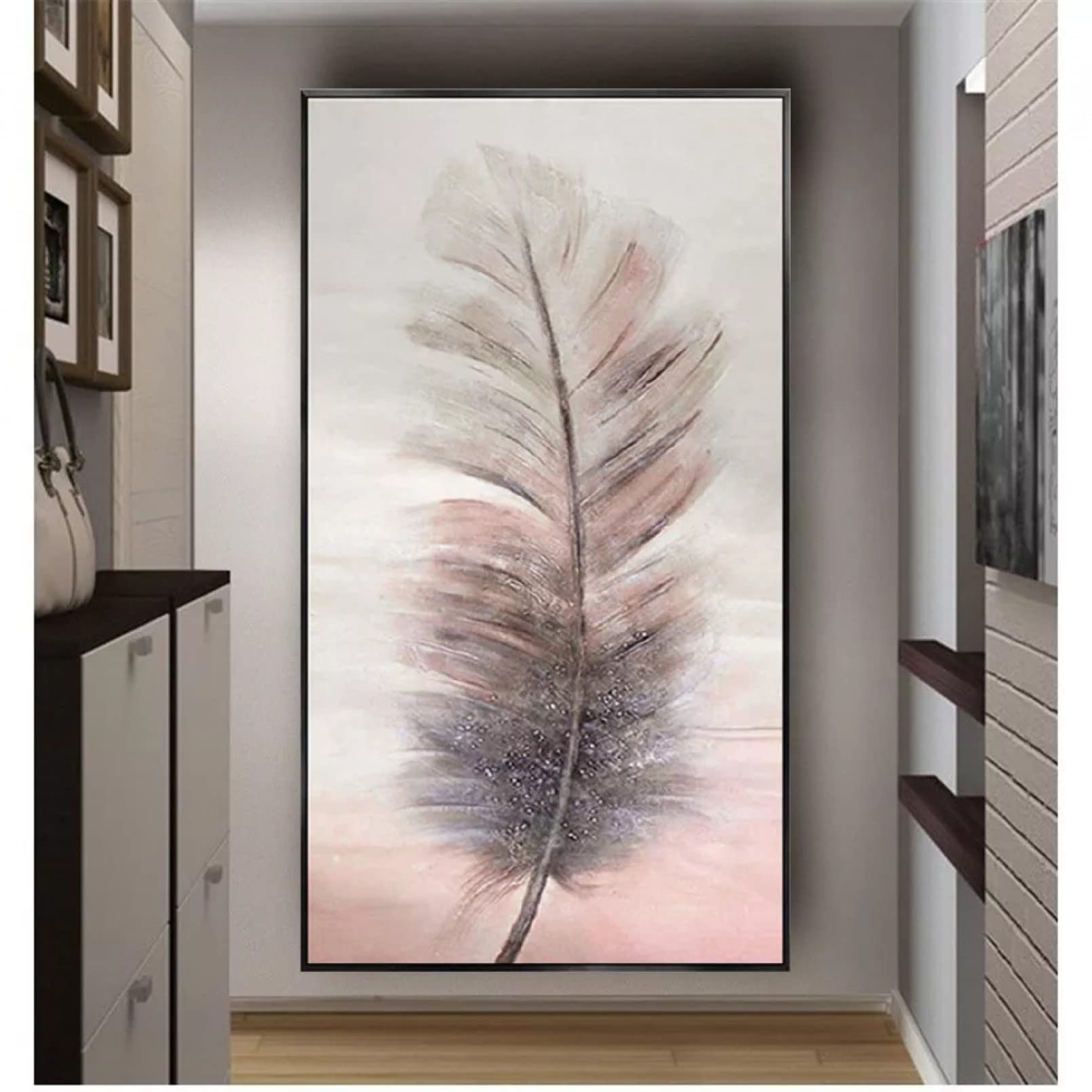 Canvas painting artist Handmade oil painting beautiful pink feather canvas Painting On Canvas art wall pictures for home living room wall decor-40x60cm