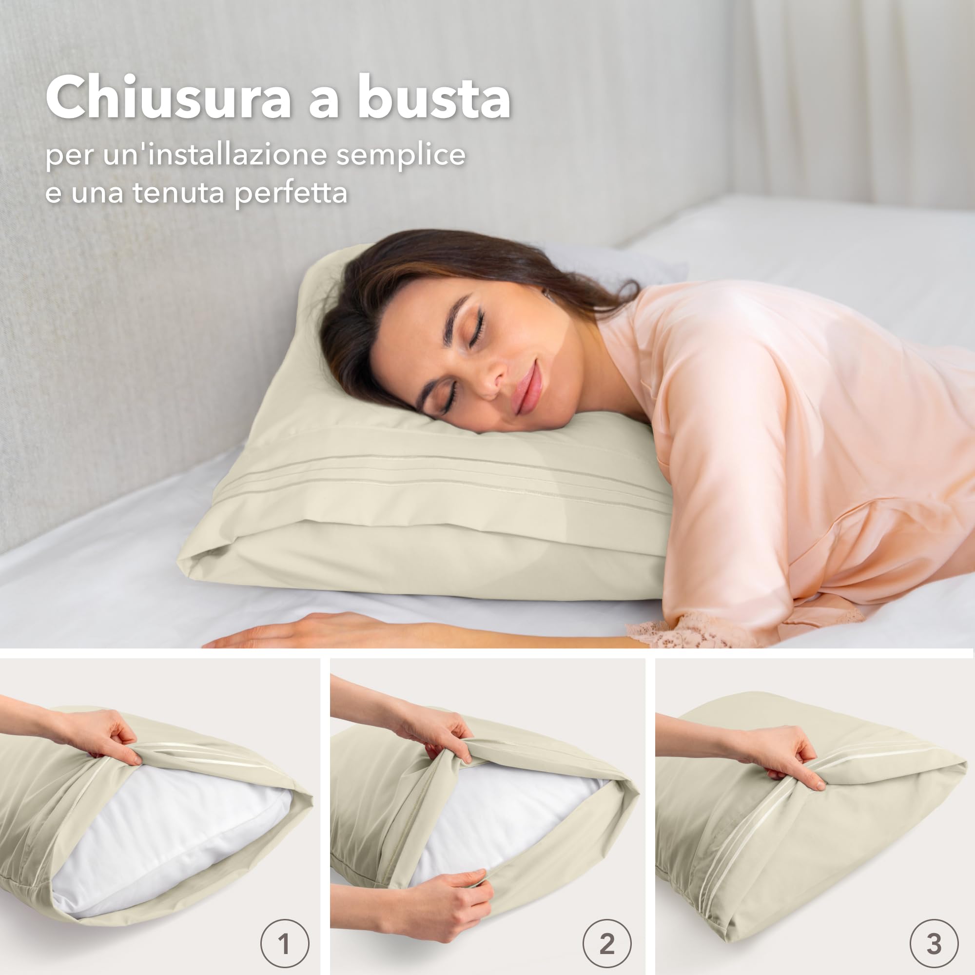TOCOMOA Federe Cuscino Letto 40x60 cm Set Da 2, Copricuscino Letto Cotone Lavato Al 100%, Aspetto Lino E Federa Traspirante Beige Con Cerniera