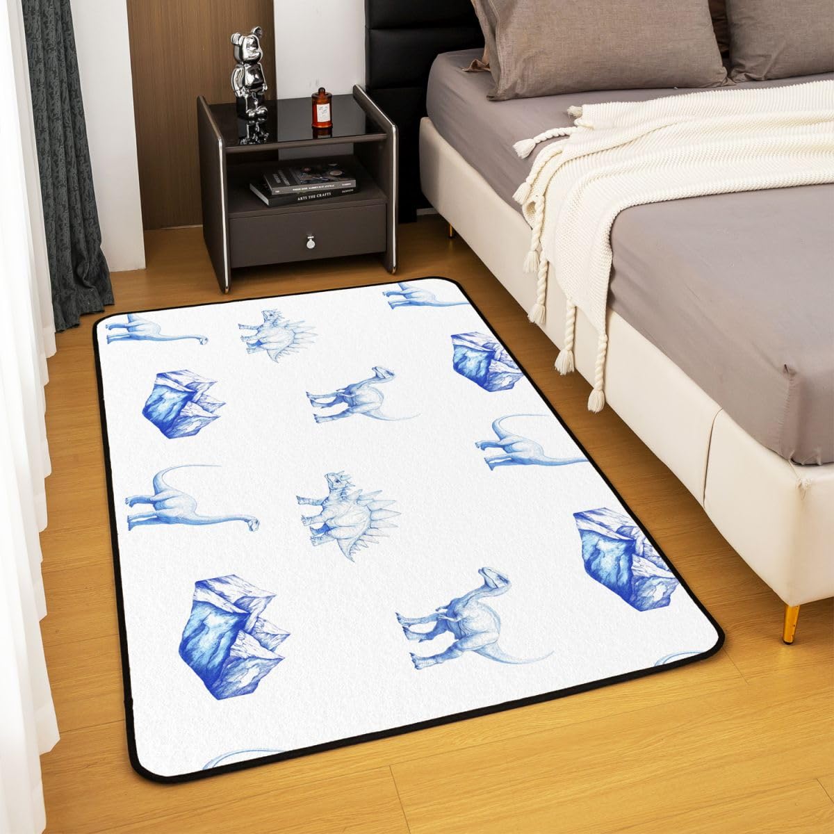 Homewish Blaue Dinosaurier Rugs for Living Room Wasserfarbe Dinos Teppiche 100x150 Uralte Dschungel Tiere Teppich Wohnzimmer Kawaii Cartoon Carpet Stilvoll Pflegeleicht