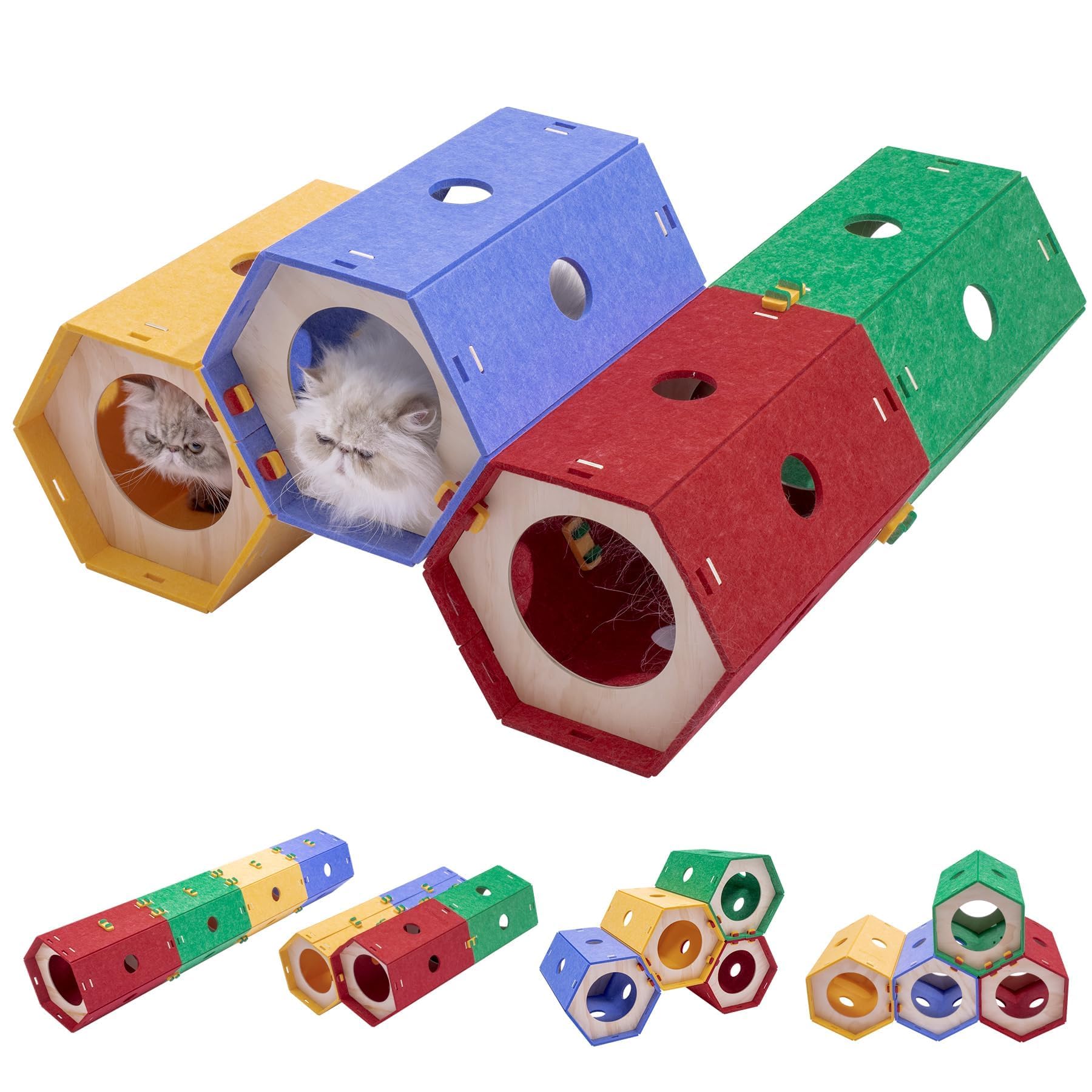 Thickened Felt Cat Tunnel, Connectable Modular Cat Hideaway Bed Rabbit Cave