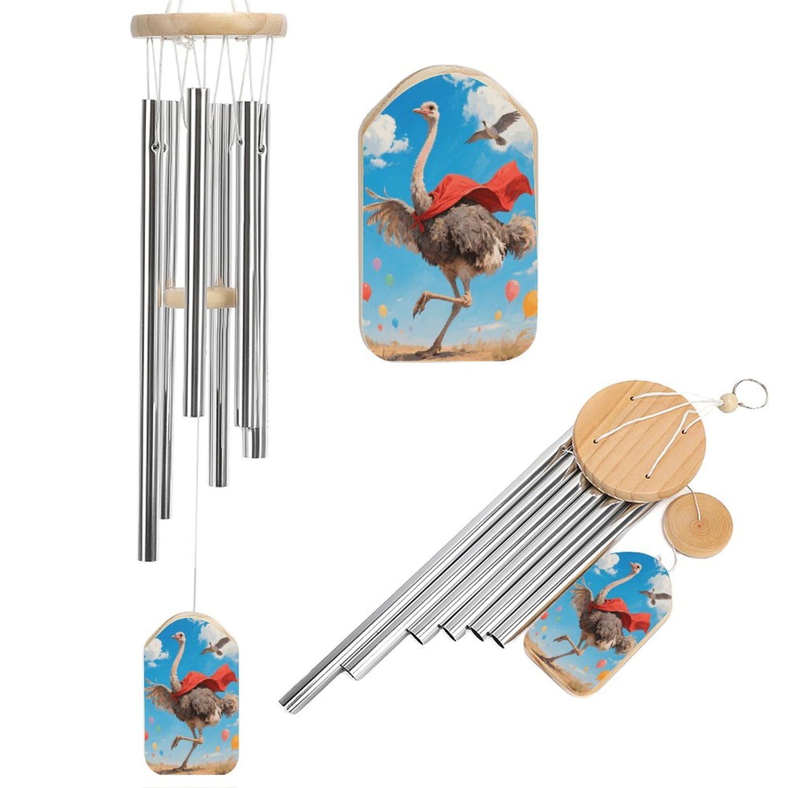 Ostrich Wind Chimes for Outdoor Large Deep Tone Aluminium Wind Chimes Soothing Melodic Sound 20.5" Hanging Metal Windchimes Outdoors Decor for Patio Porch Yard