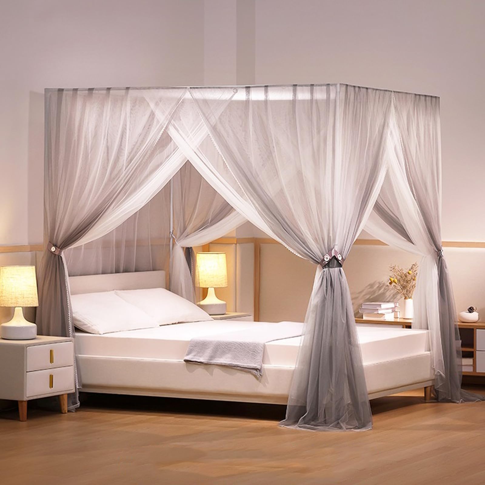 Baldaquin de Lit à Princess à 4 Montants Moustiquaire Douillette à Double Épaisseur pour Décoration de Chambre à Coucher(59" W x 78" L, Blue)