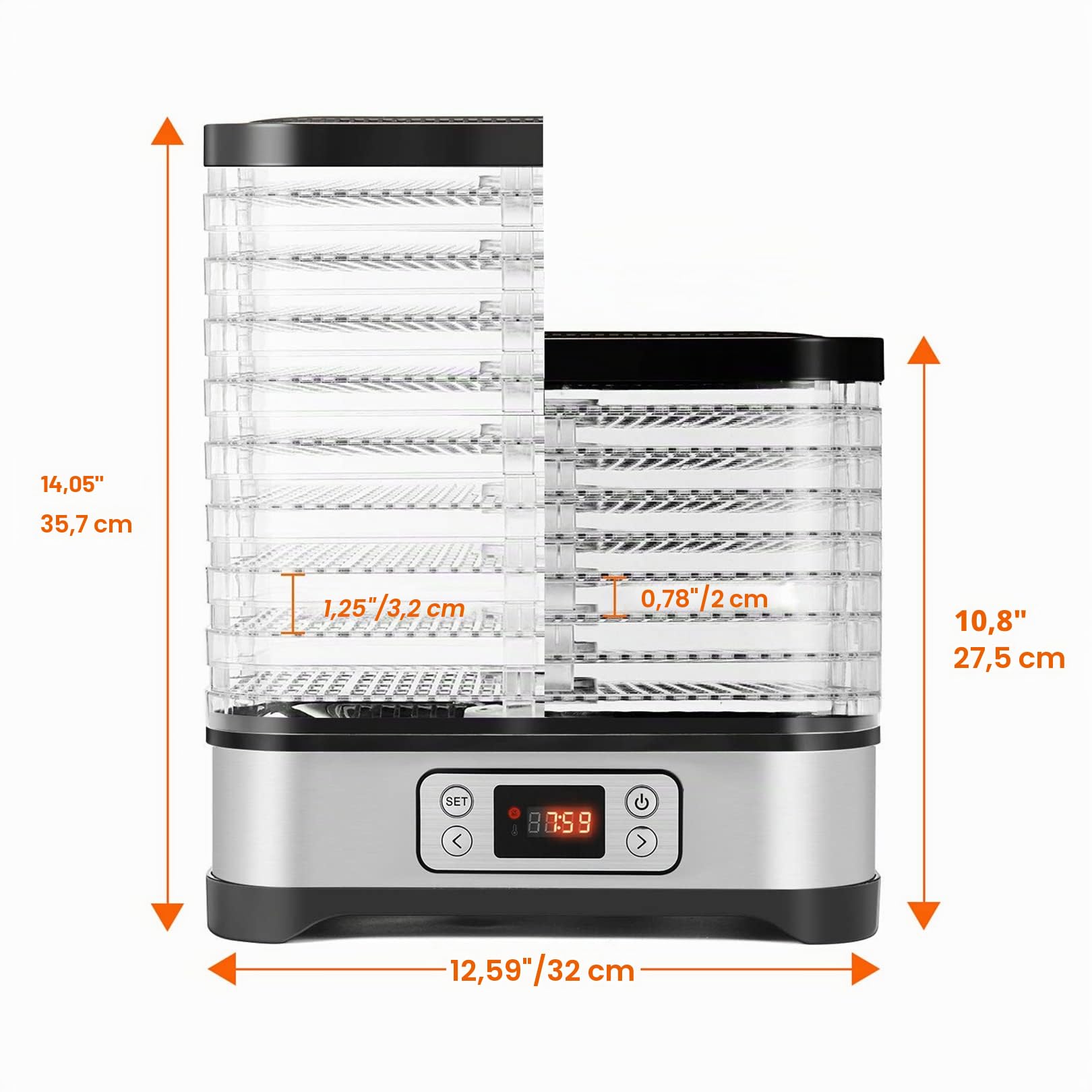 COOCHEER Deshidratador de Alimentos 8 Pisos Bandejas, Deshidratador de Frutas y Verduras 400W con Temporizador 72H y Temperatura ajustable,Pantalla LCD,sin BPA