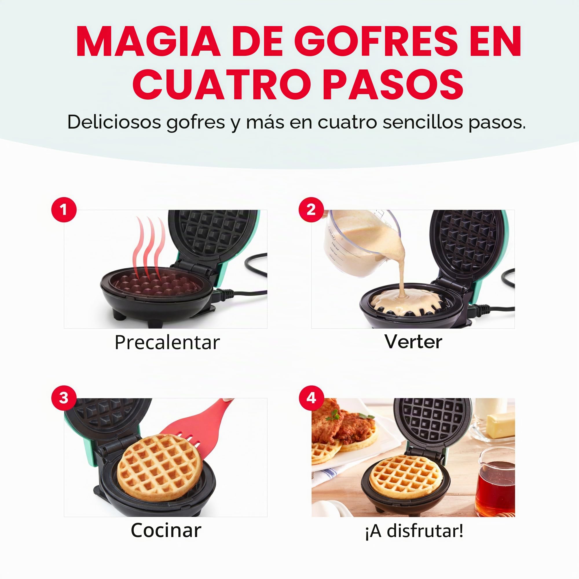 Dash - DMW001RD - Gofrera de tamaño mini, para hacer gofres individuales, hash browns, gofres keto, con superficies antiadherentes fáciles de limpiar, 10,16 cm, color rojo