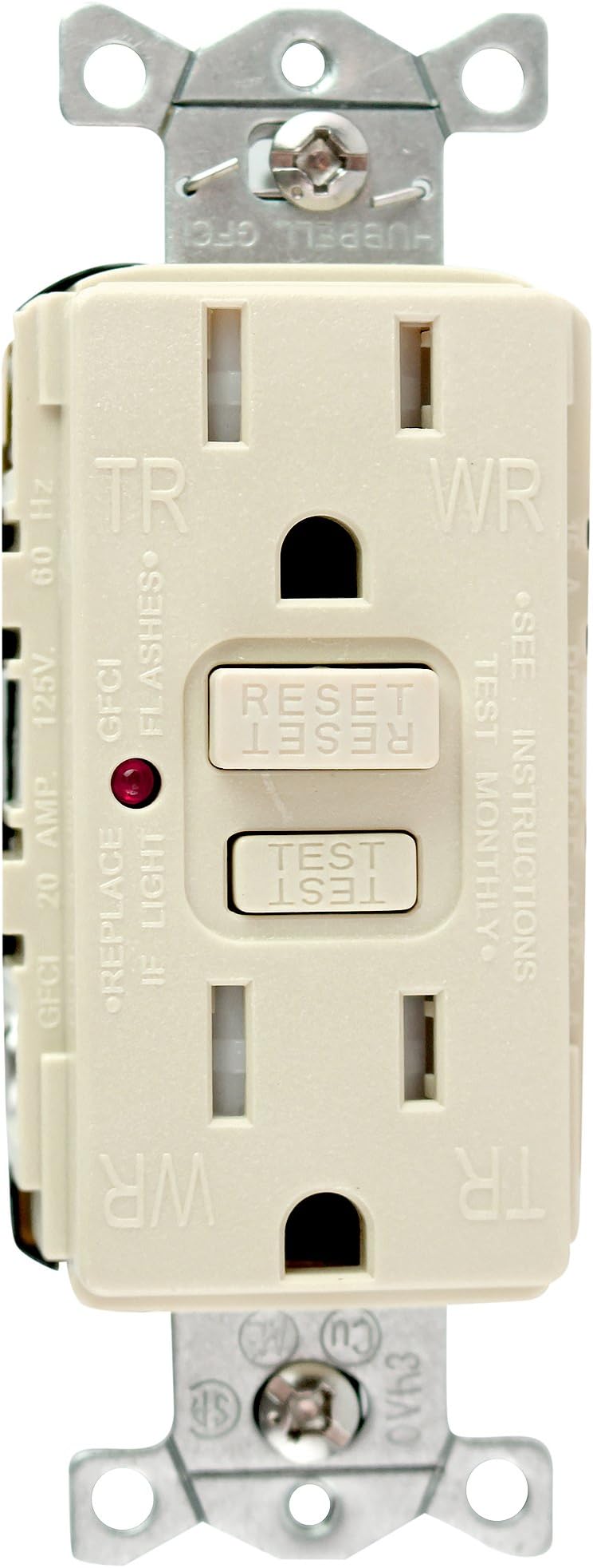Hubbell Wiring Systems GFTR15I tradeSELECT GFCI Duplex Receptacle with Auto Grounding, Weather and Tamper-Resistant, 2 Pole, 3 Wire, 15A, 125V AC, Ivory
