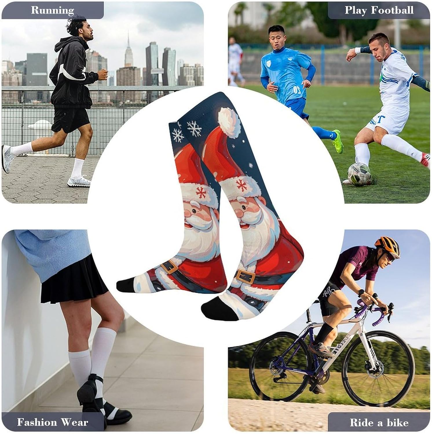 Merry Christmas Santa Claus Knee High Soccer Socks Moisture Wicking