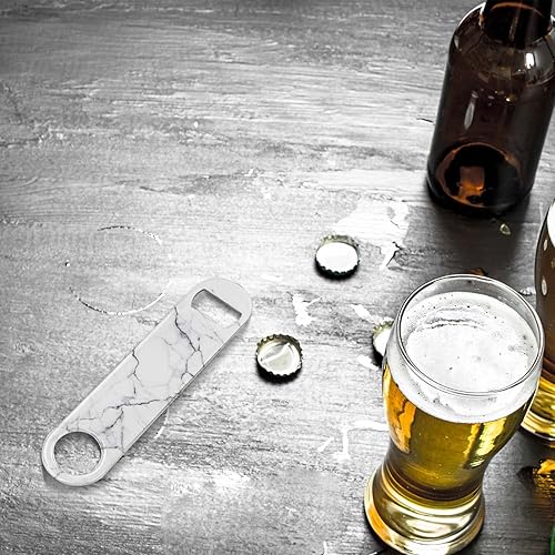 Miniatura 4 de Abrebotellas de acero inoxidable, abrebotellas plano, duradero, para el hogar, cocina, bar, restaurante, fiesta, 7 pulgadas (mármol blanco)