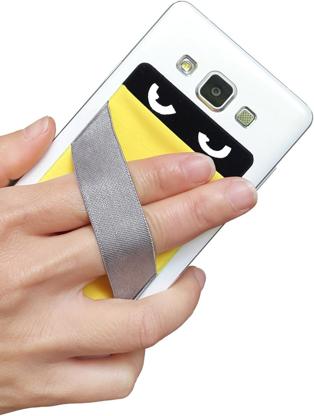Credit Card Holder Wallet with Finger Strap for all iPhone-Phone Case-Stick On Wallet-Phone Grip (Yellow)