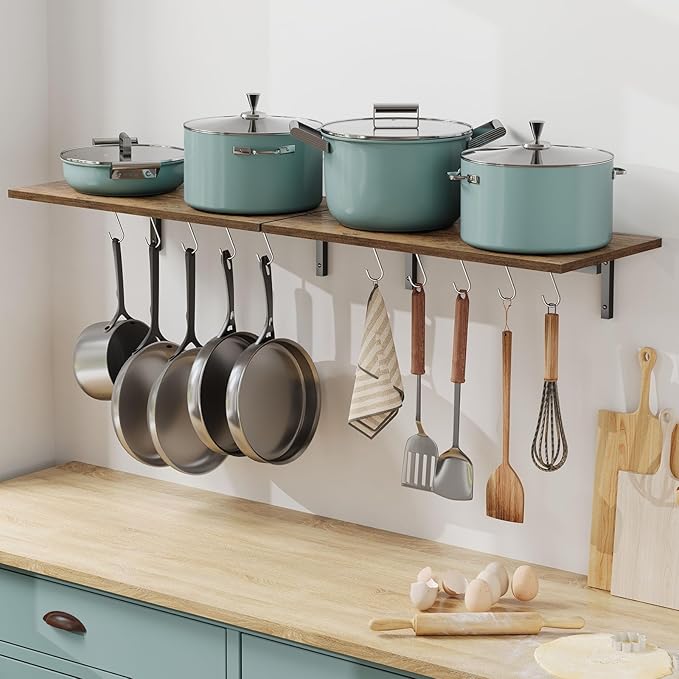OROPY Wooden Wall Mounted Pot Pan Hanging Rack 23.6''