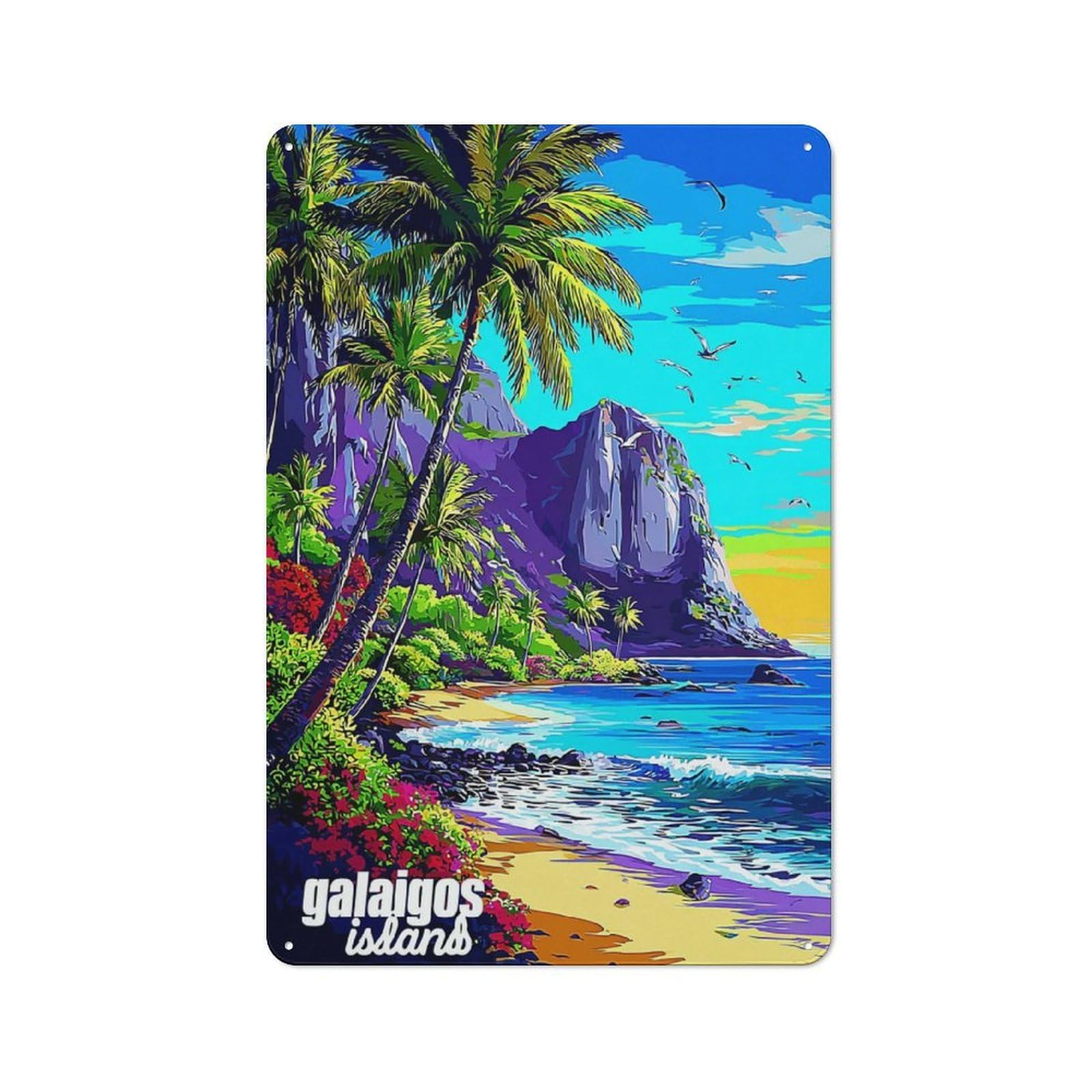 Junmoney Tropical Paradise Beach Scene Metal Wall Sign 30X20cm Featuring For Bar Or Restaurant, For Themed Interiors In Bars And Restaurants