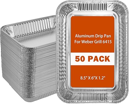 Paquete de 50 bandejas de goteo compatibles con Weber 6415  Accesorios de parrilla para Weber Spirit, Genesis, Traveler, Q Series, revestimientos