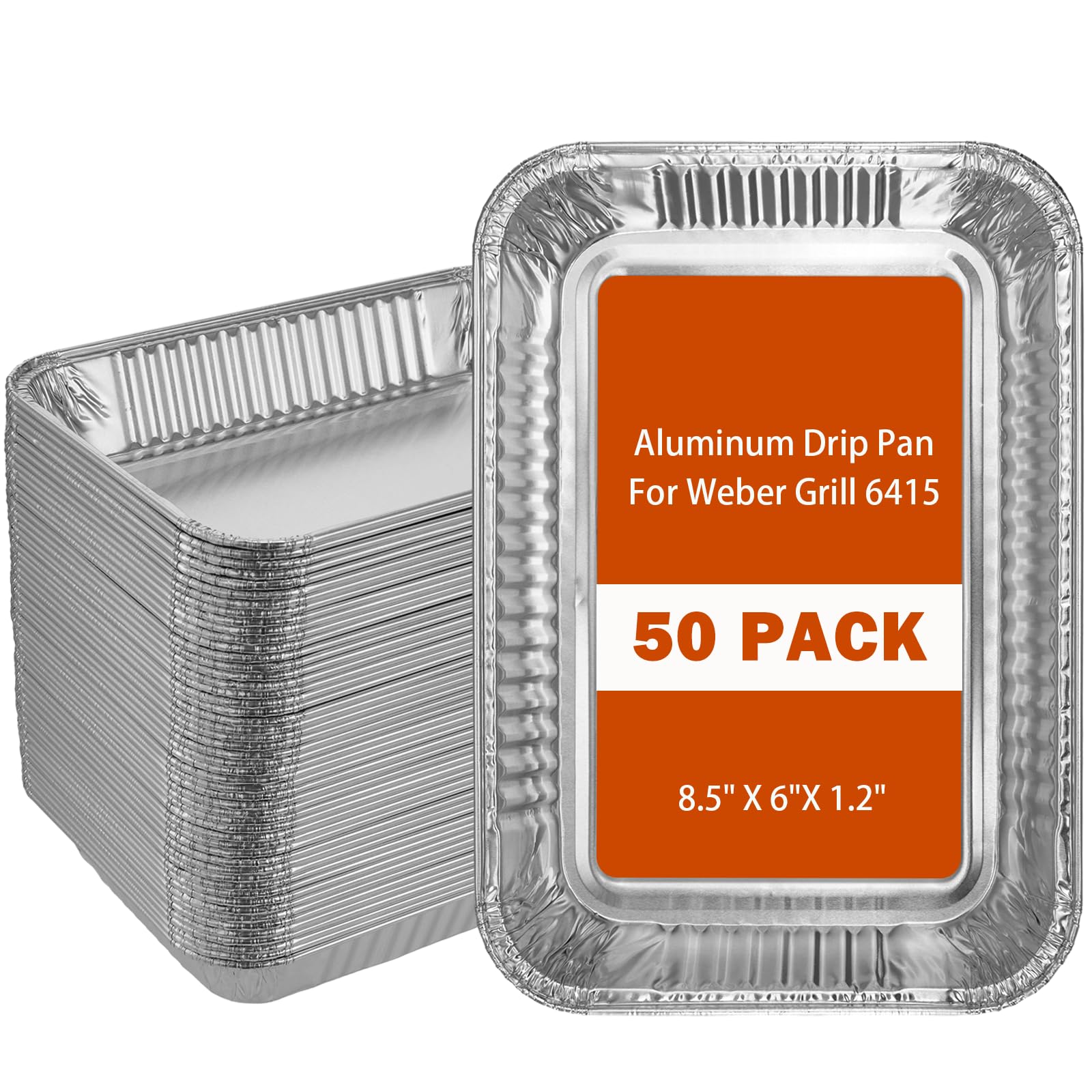 Whaleme 50 Pack Grill Drip Pans Compatible Weber 6415 - Grill Accessories for Weber Spirit, Genesis, Traveler, Q Series, Disposable Aluminum Foil Grease Tray Liners 8.5" X 6" (50 Pack)
