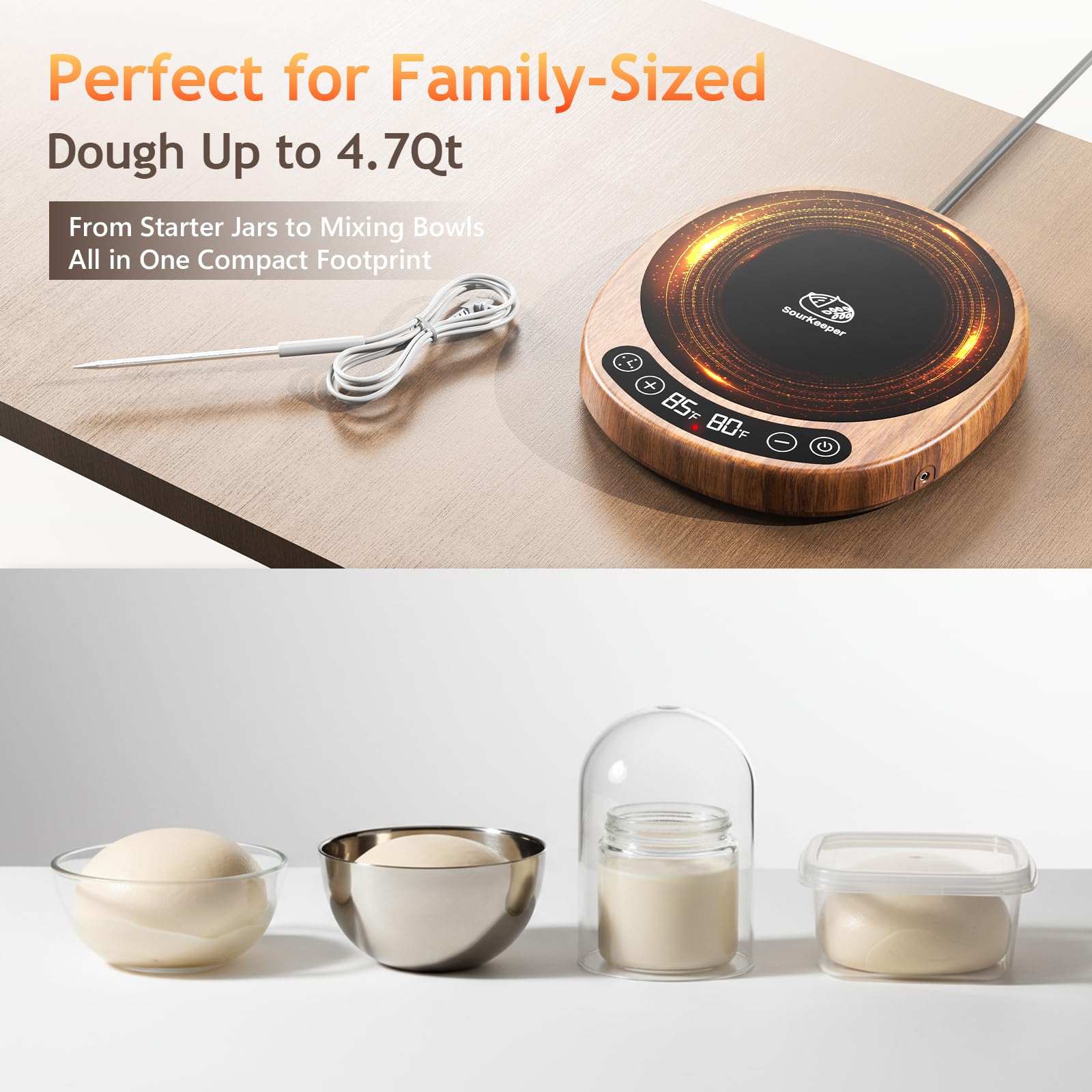 Plus grand 2 en 1 Sourdough Starter Warmer Pro – Tapis chauffant résistant à la pâte 2026, sonde de température de la pâte, contrôle de -17,2 °C (21,1 à 43,3 °C), minuterie 24 heures, surveillance en