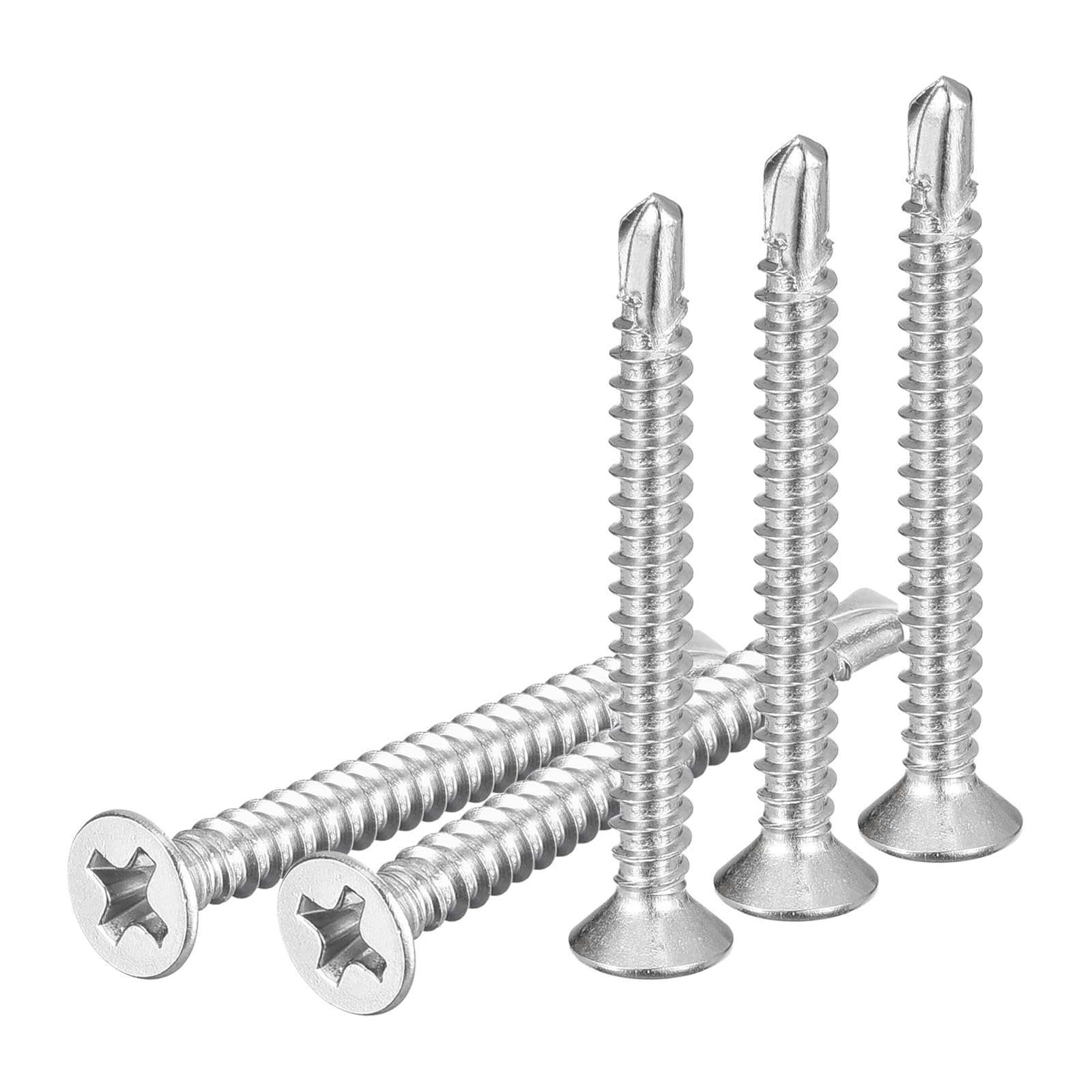 DTGN 100Pcs ST3.5x32mm Self Drilling Screws, 410 Stainless Steel Flat Head Phillips Sheet Metal Screw