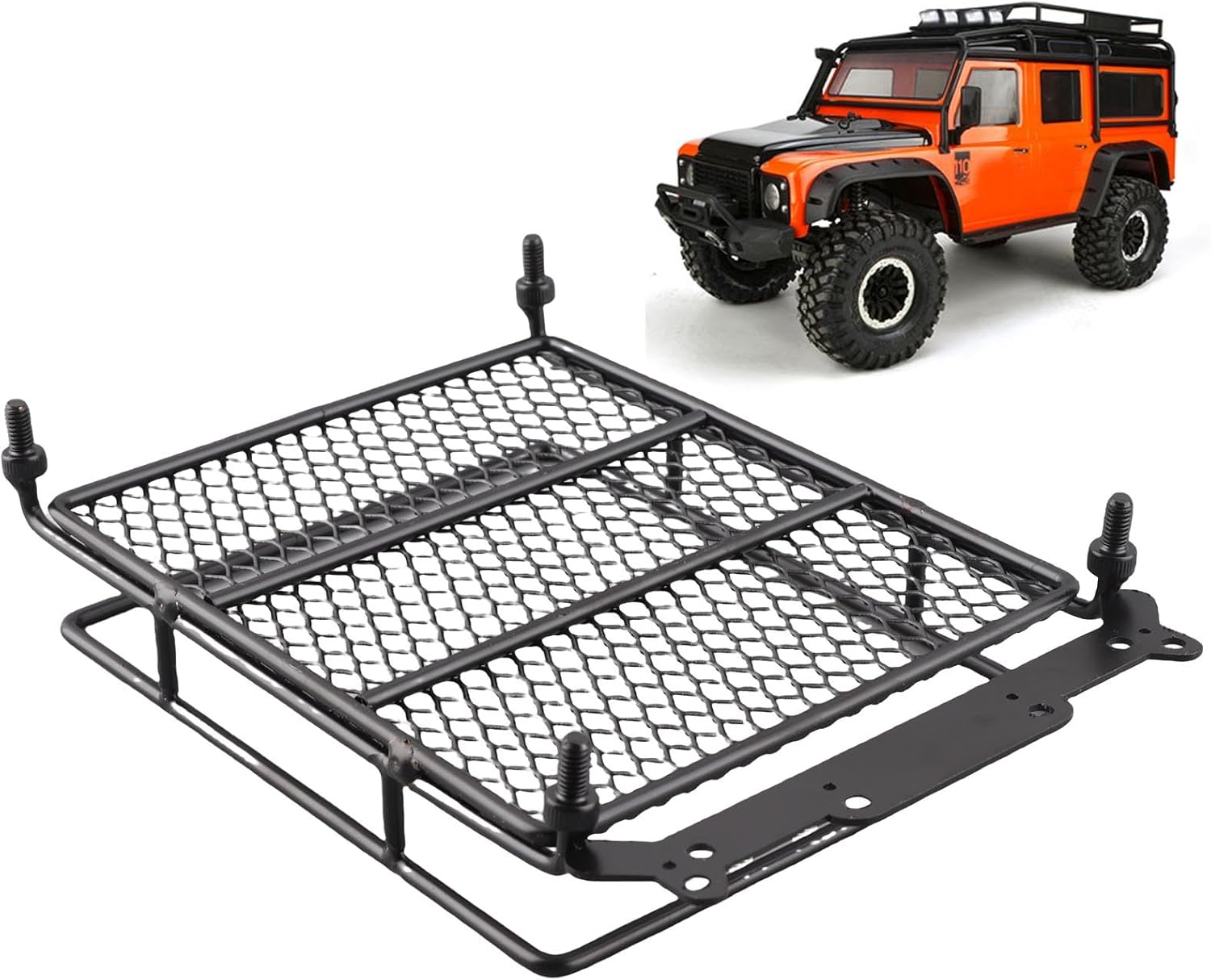 RC Car Roof Rack, Middle Size Roof Rack Luggage Carrier with Quadrate LED Lights for SCX10 1/10 Remote Control Cars(4 White Light Color) Car Model Accessory