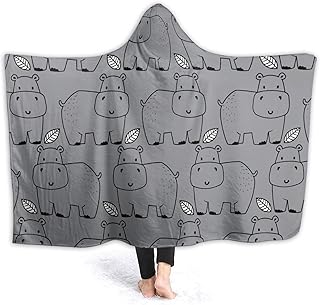 ARAHANT Cute Hippo Hooded Blanket, Cartoon Animal Hooded Blanket, Â Hippopotamus Gift for Kid, Flannel, Soft and Comfortable, Suitable for Sofa, Living Room, Bedroom, 60' x 80' for Adult