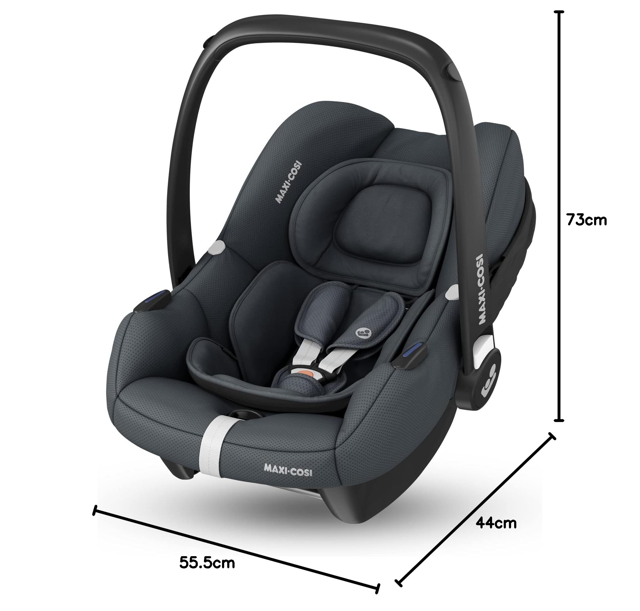 Maxi-Cosi CabrioFix i-Size, Silla Coche Bebé, 0-12m, máx.12 kg, Silla para Recién Nacido Ligera (3,2kg), Capota Grande, Asiento Acolchado, se Adapta de Cochecitos Maxi-Cosi, Essential Graphite