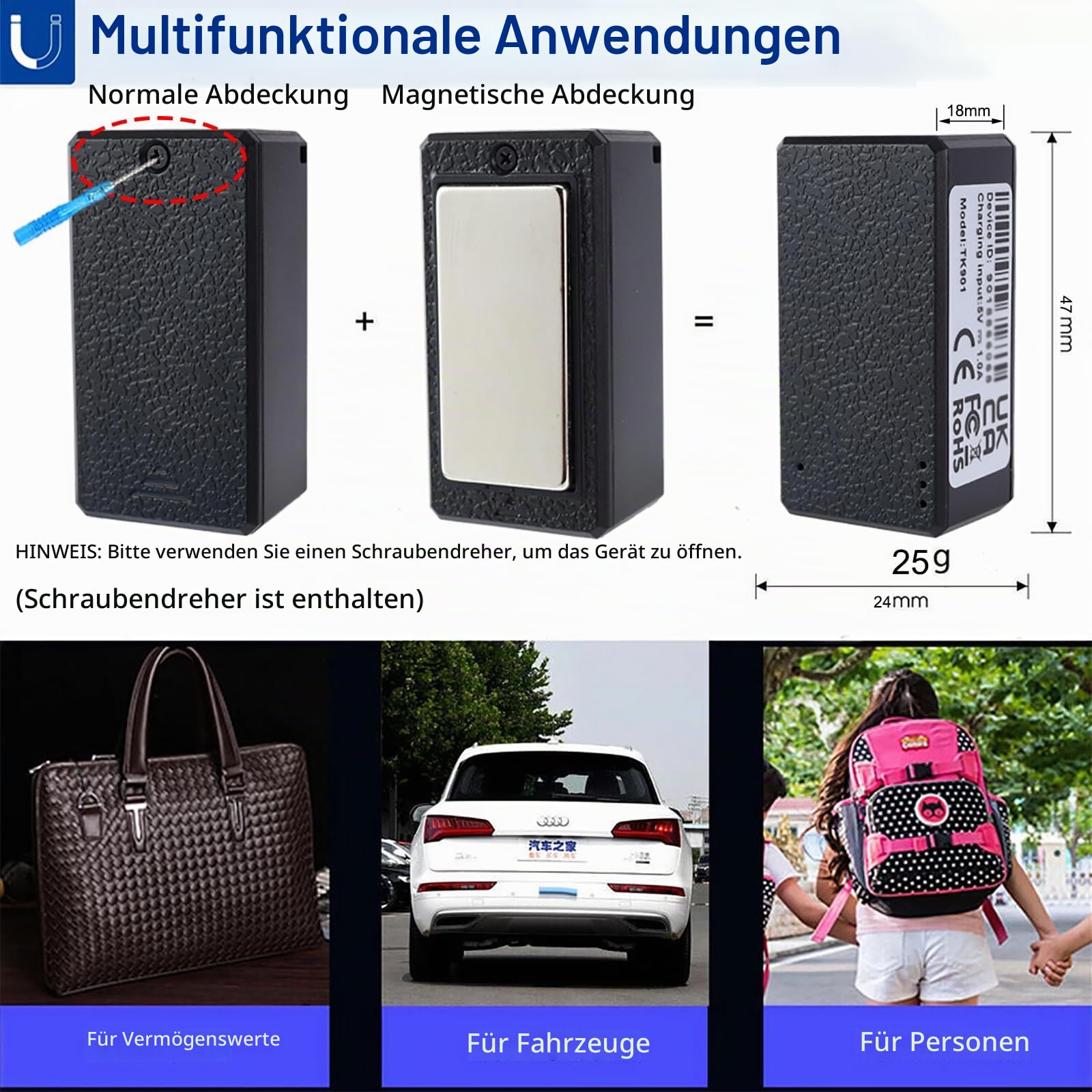 4G Mini Tracker Magnetisch Klein GPS Tracker Kinder Echtzeit Ortung mit EU Weltweiter Abdeckung Mini Sender für Auto, Fahrrad, Senioren, Hund, Motorräder, Koffer Ortungsgerät